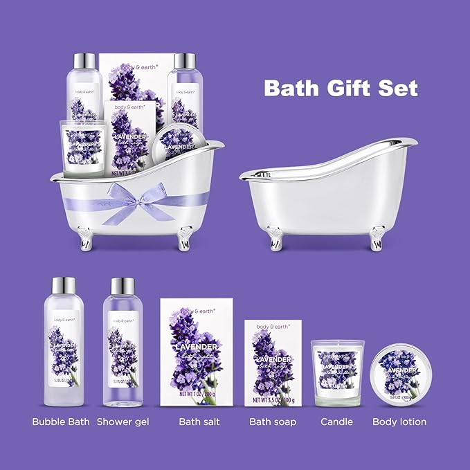 Gift Set for Women Body & Earth Gifts Set Lavender Gift Baskets For Women Bath - Image 3