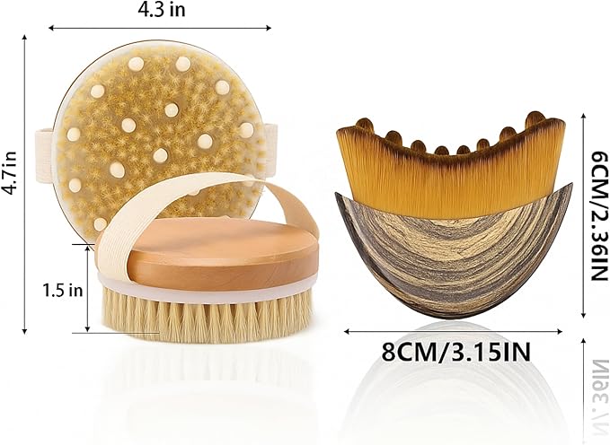 2 in 1 Dry Brushing Body & Face Contour Brush Set – Natural Boar Bristle Body - Image 6
