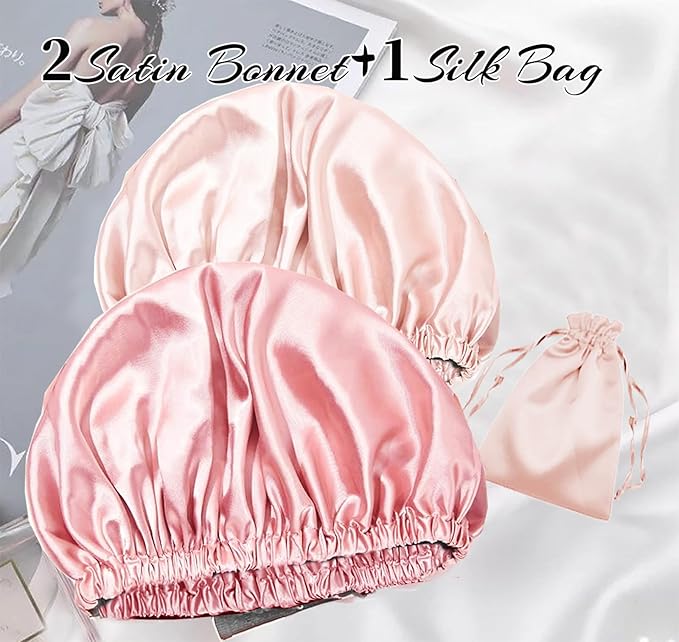 3Pcs Hair Bonnets For Sleeping Satin Bonnet For Women Silk Bonnets Womens Curly - Image 2