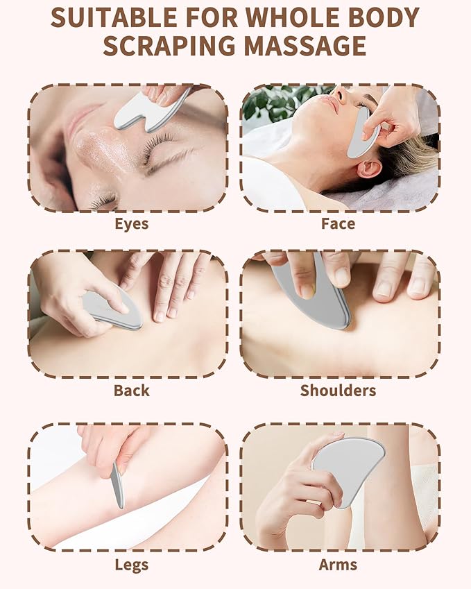 Stainless Steel Gua Sha Facial Tools, Tighten Skin Massage Guasha Beauty Tool - Image 6