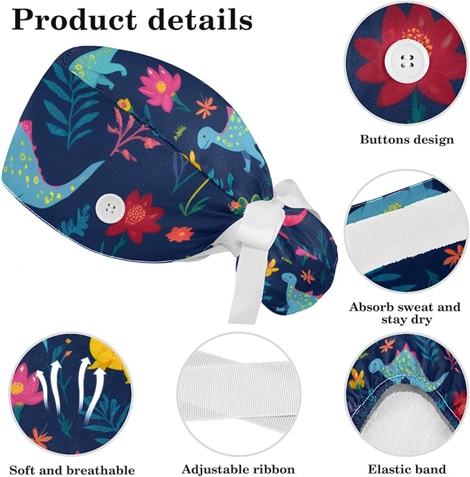 Scrub Cap with Hair Scrunchy, Ponytail Holder Surgical Cap - Image 4