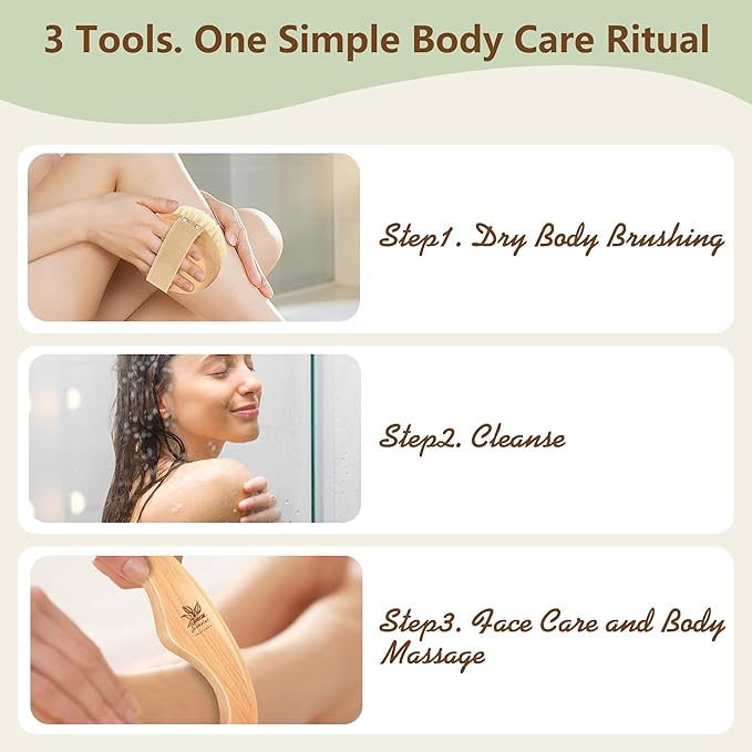 Dry Body Brush Set for Lymphatic Drainage, Round Boar Bristle Dry Brushing Body - Image 2