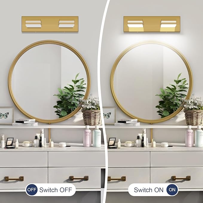 SineRise LED Modern Bathroom Vanity Light Fixtures, Brass Modern Acrylic - Image 6