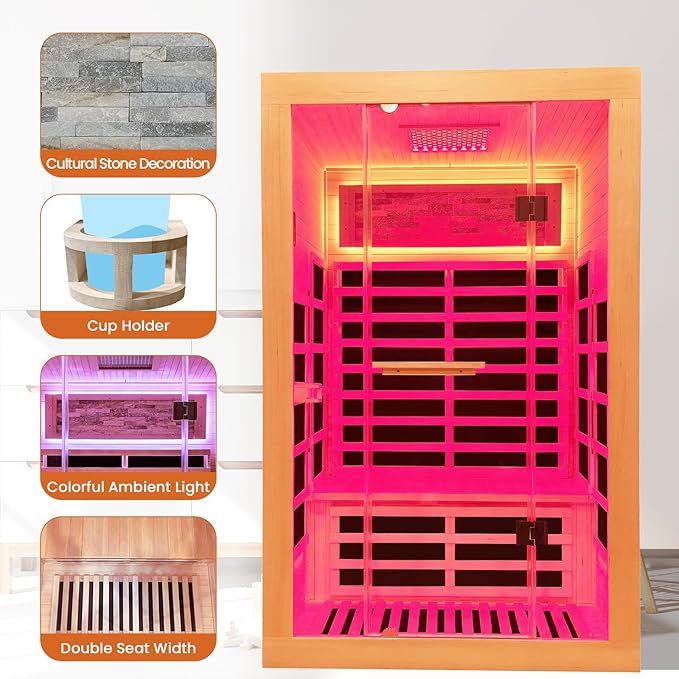 OUTEXER Infrared Sauna 2000W Wooden Saunas Home Spa Room Canadian Hemlock Wood - Image 3