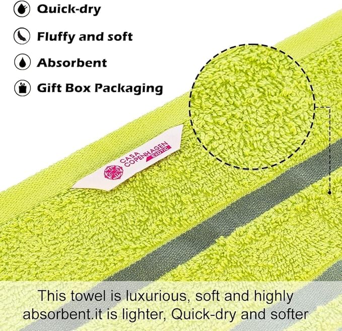 CASA COPENHAGEN Exotic 6Pcs 100% Egyptian Cotton Towels Gift Set- Lime Green - Image 4