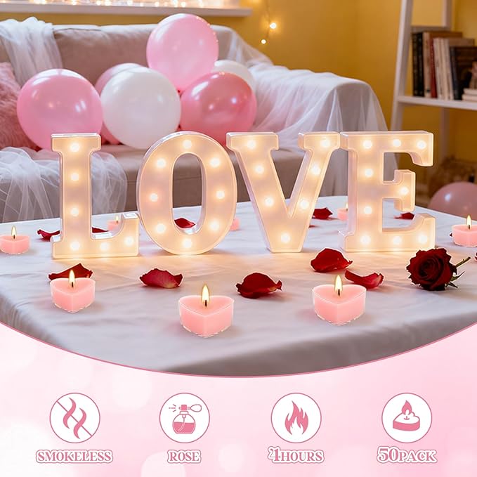 Valentine's Gift 50 PCS Heart Shaped Tea Light Candles, Rose Scented 4-Hour - Image 3