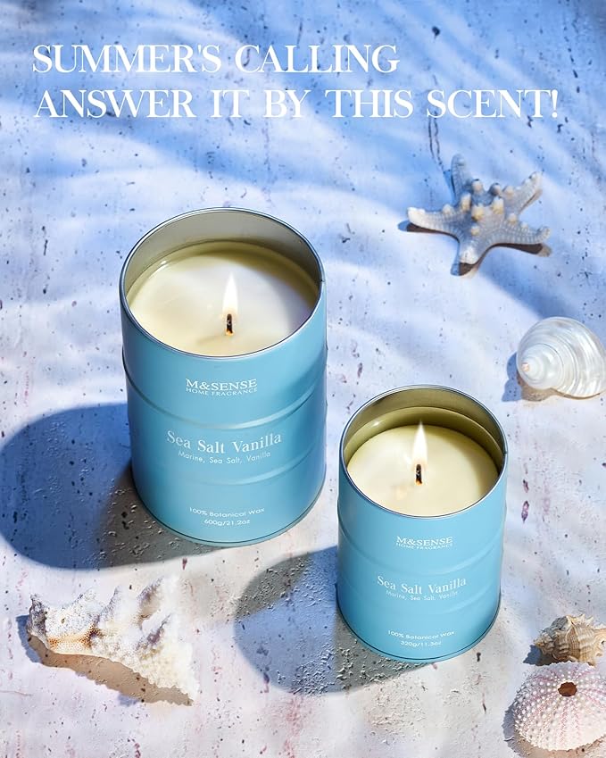 M&SENSE Sea Salt Vanilla Scented Candles Large Beach Candle, Natural Soy Summer - Image 3