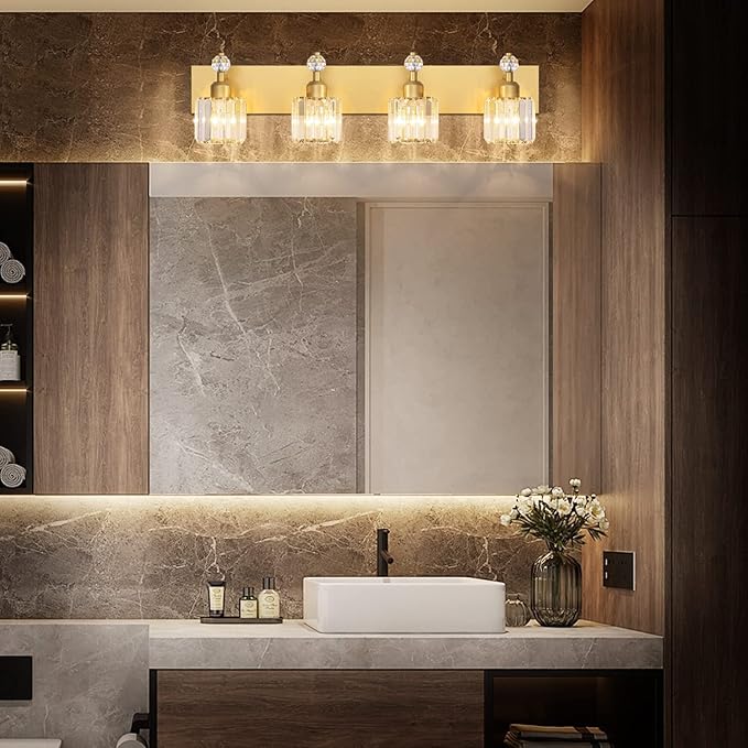 PRESDE Crystal 4 Bathroom Vanity Light Modern Gold Vanity Light Fixture Wall - Image 3