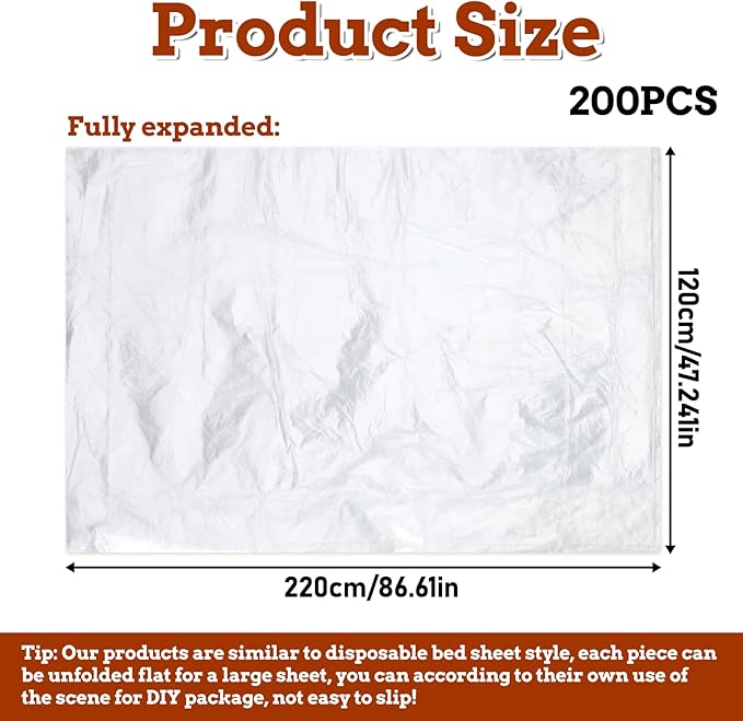 200pcs Plastic Sheeting for Body Wrap, 86x47 Inch Sauna Bag Liners, Disposable - Image 2