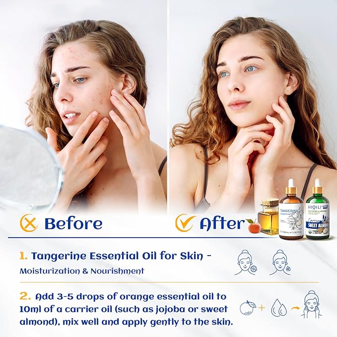 HIQILI 100ML Tangerine Essential Oil, Skin Care, Hair Care, Air Purification - Image 2