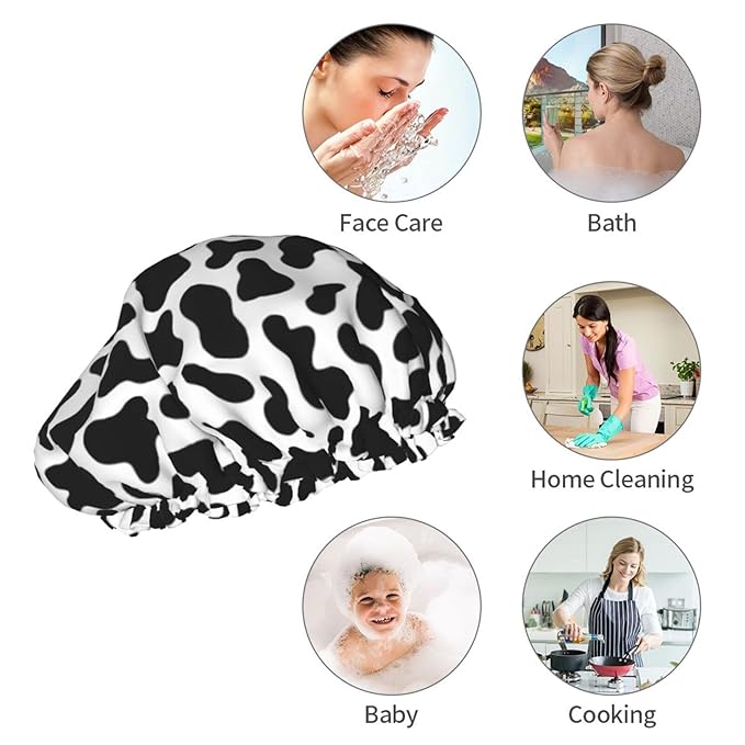 Black And White Cow Skin Abstract Animal Farm Shower Cap - Image 9