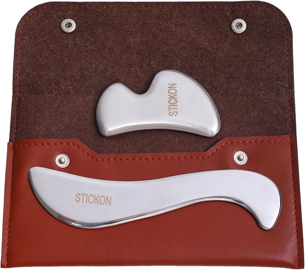 STICKON Stainless Steel Gua Sha Muscle Scraper Tool Set 2 in 1 Scraping Massage by STICKON