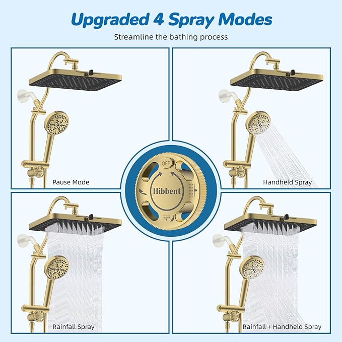 Hibbent cUPC Certified 13'' Shower Head Combo, High Pressure 5 Spray Rainfall - Image 3