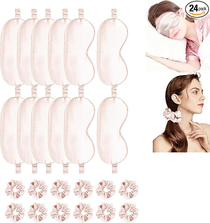 24Pcs Satin Eye Mask Silk Sleep Masks Silky Eyes Cover Blackout Blindfold by WJingYiJia