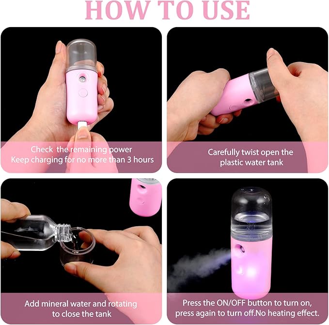 Honoson 2 Pack Nano Facial Mister Spray Bottle Handheld Humidifier Portable - Image 4