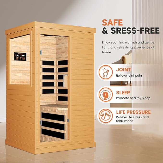 OUTEXER Far Infrared Sauna Home Sauna Spa Room Canadian Hemlock Wood 1200W - Image 8