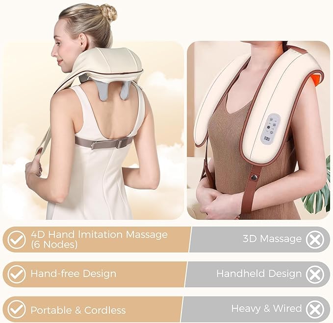 KppeX 4D Deep Cordless Neck Massager Pillow, Shiatsu Shoulder Massager - Image 7