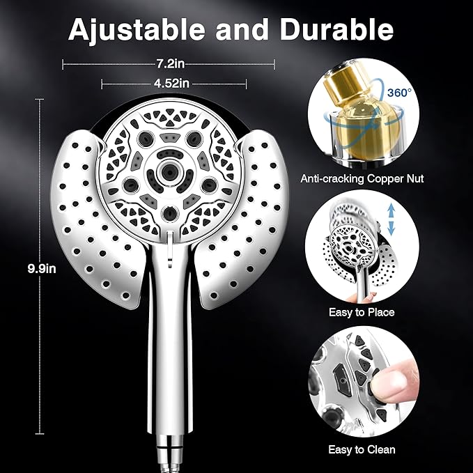 INAVAMZ Shower Heads with Handheld Spray Combo: 7.2" Rain Shower Head & - Image 6