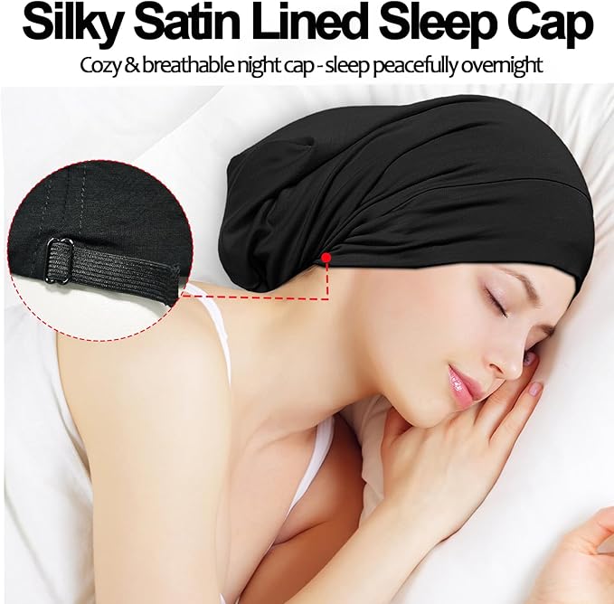 Satin Bonnet for Sleeping Night Cap, Adjustable Satin Lined Silk Bonnets Sleep - Image 5