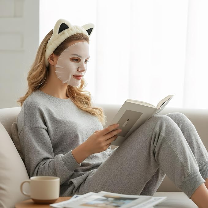 Cat Ears Headband, Cute Spa Headband and Wristband Set Washing Face Skincare - Image 4