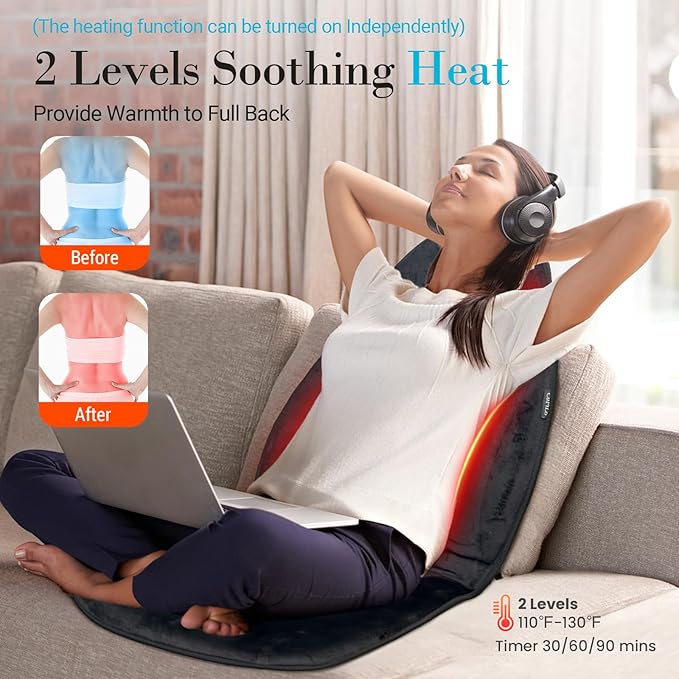 Back Massager with Heat, 5 Vibrating Modes & 2 Heat Levels, Back Massager Chair - Image 3