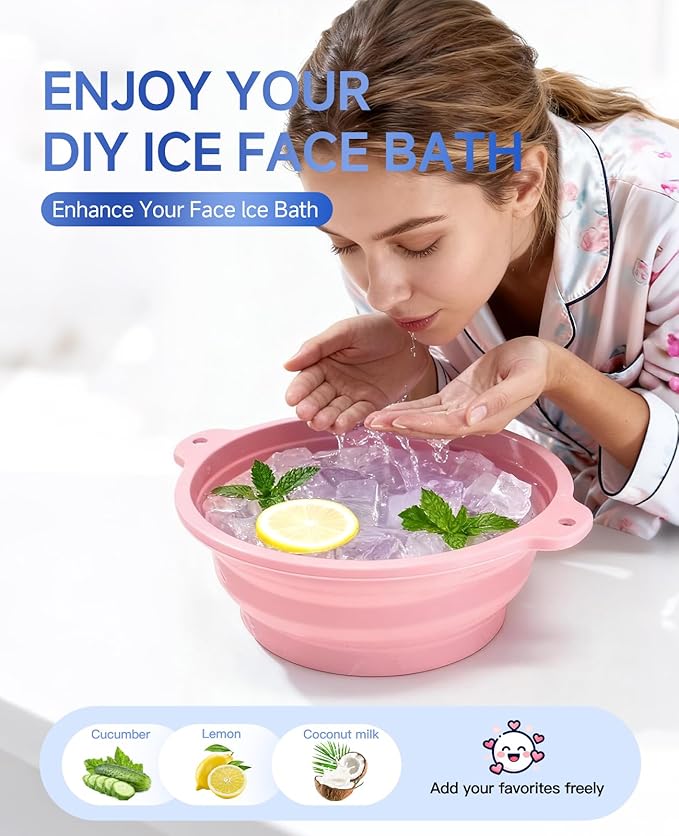 Foldable Silicone Face Ice Bath Bowl, Built-in Ice Tray - Image 2