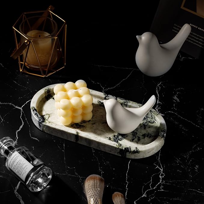 WORHE Natural Marble Vanity Tray Luxury Oval Stone Trays - Image 2