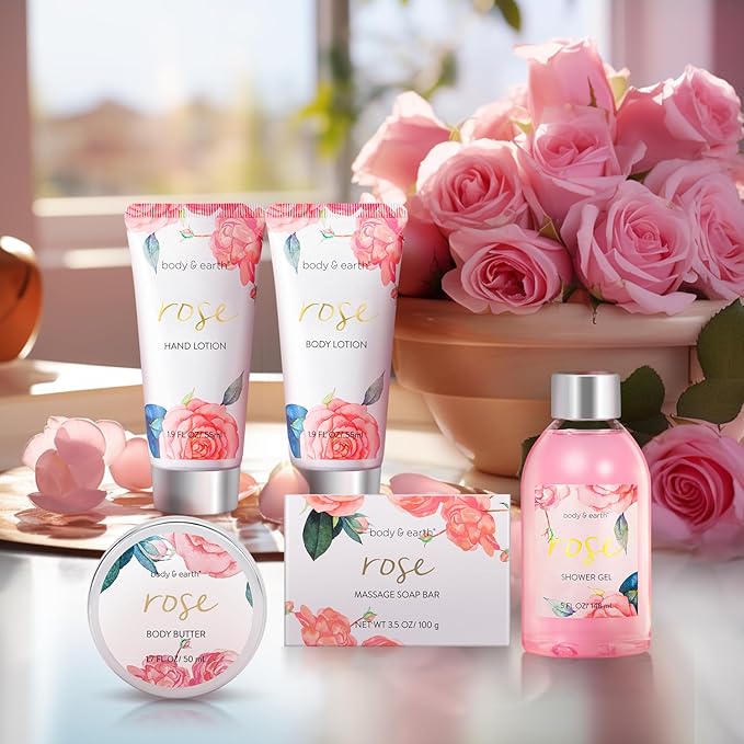 Bath and Body Gift Set for Women, Body & Earth 5 Pcs Rose Spa Gifts for Women - Image 2
