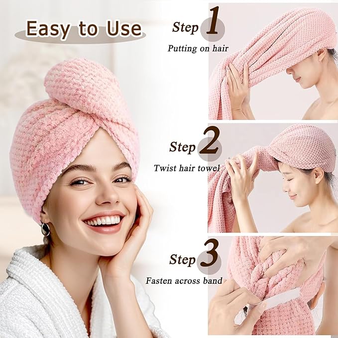 Large Microfiber Hair Towel Wrap & Satin Bonnet Set - Image 4