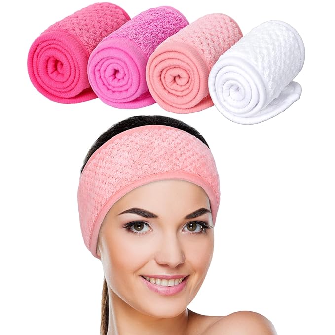 Whaline 4 Pack Spa Facial Headband Makeup Hair Wrap Adjustable Hair Band Soft by Whaline