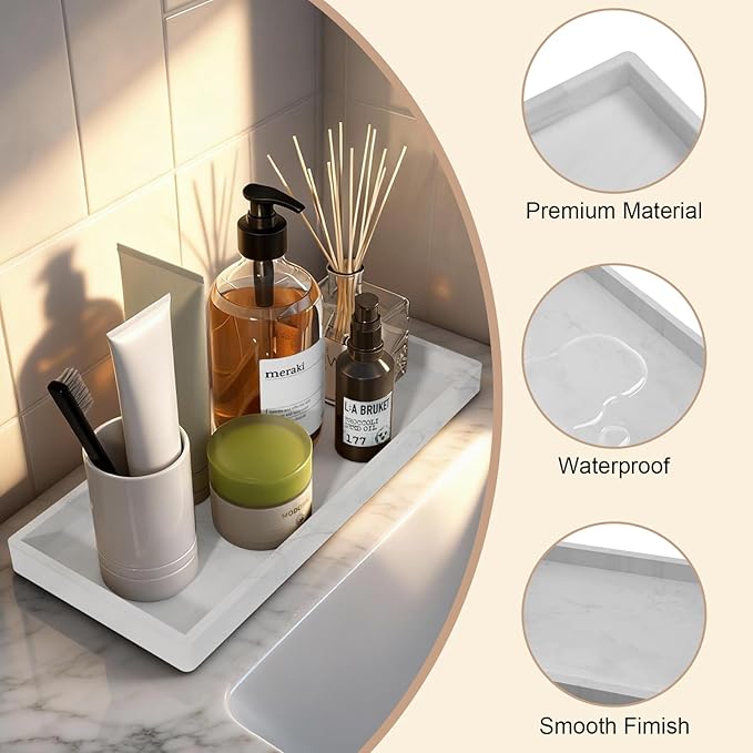 2PCS Bathroom Vanity Tray, 11.8 x 5 Inch Silicone Bathroom Counter Organizer - Image 2