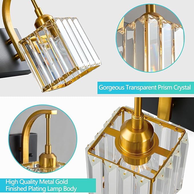 Crystal Vanity Lights 4-Light Black Gold Bathroom Vanity Lights Modern Crystal - Image 5