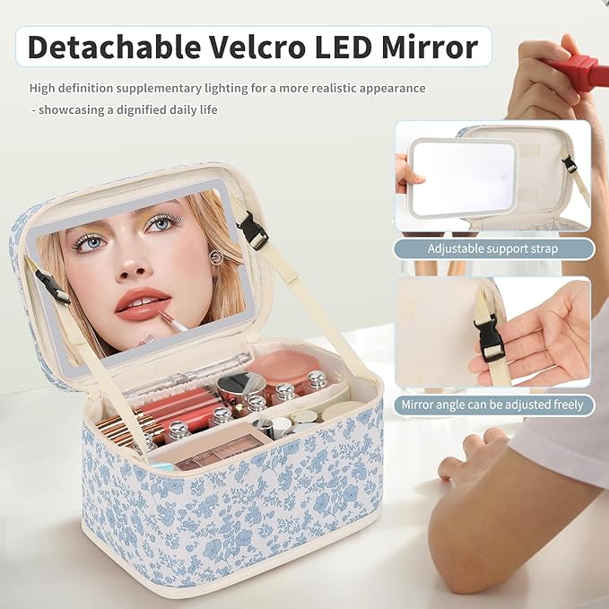 OCHEAL Makeup Bag With LED Mirror, Travel Makeup Bag With 3 Color Setting Light - Image 2