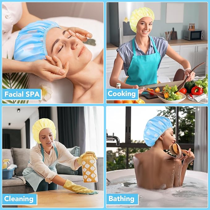 WSICSE 2 Packs Large Shower Cap, Waterproof Reusable Shower Cap Double Layers - Image 6