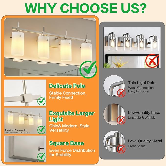SOLFART 4 Light Bathroom Vanity Lights Over Mirror, Vintage Bathroom Lighting - Image 5