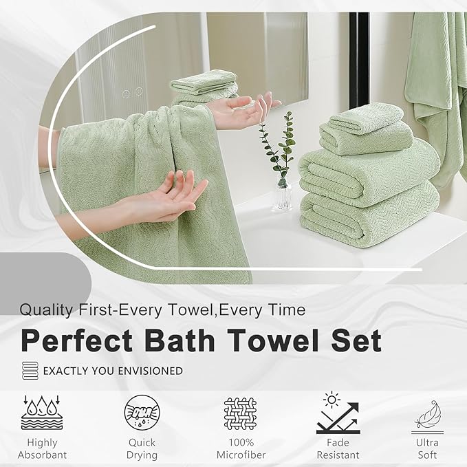 8 Piece Bath Towel Set Green|2 Oversized Large Bath Sheet, 2 Hand Towels - Image 6