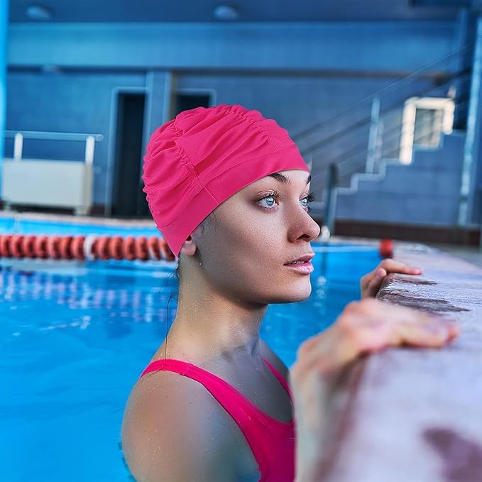 Swim Caps for Women Swimming, Comfort Pleated Swimming Cap for Long Hair - Image 6