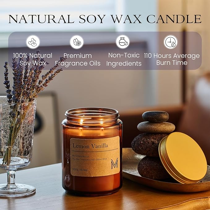 M&SENSE Lemon Vanilla Scented Christmas Candle Gift | 19.4oz, 115-Hour Burn | - Image 4