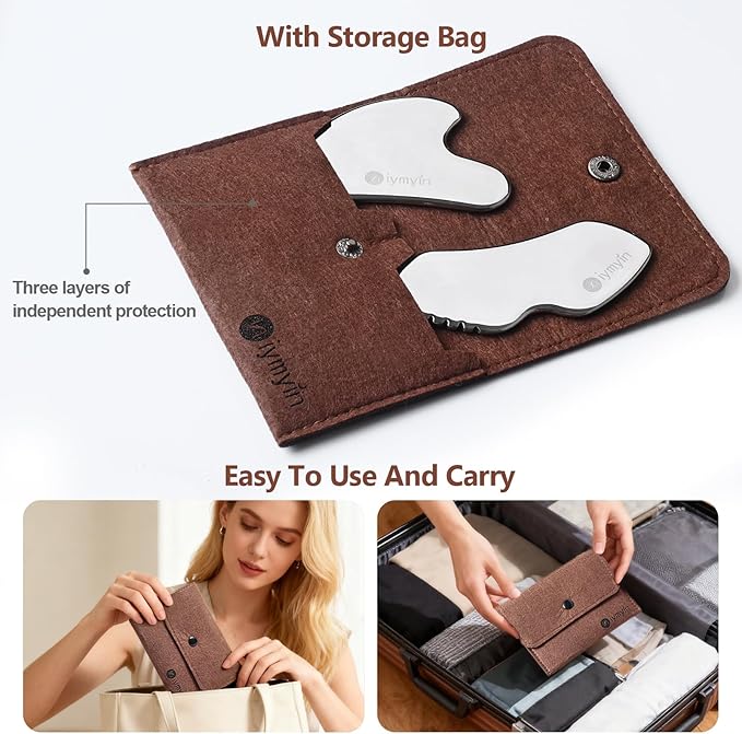 2Pcs Stainless Steel Gua Sha Facial Tools, Face and Body Skin Massage, Scraping - Image 2