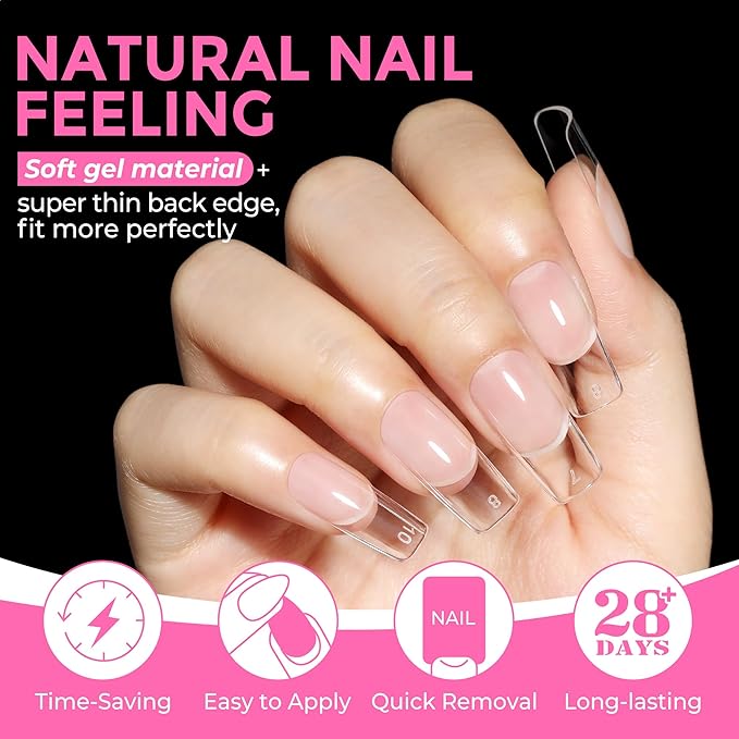 UNA GELLA Medium Square Nail Tips: 216pcs Square Press on Nails Pre-shape Clear - Image 4