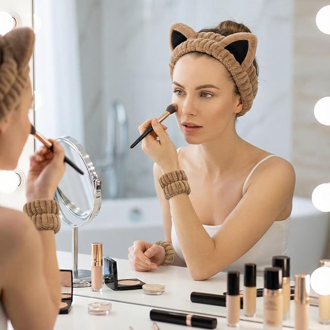 Cat Ears Headband, Cute Spa Headband and Wristband Set Washing Face Skincare - Image 3