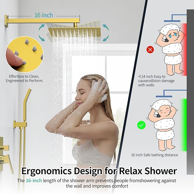 SR SUN RISE Shower Faucets Sets Complete Brushed Gold Square Rain Shower Head - Image 5