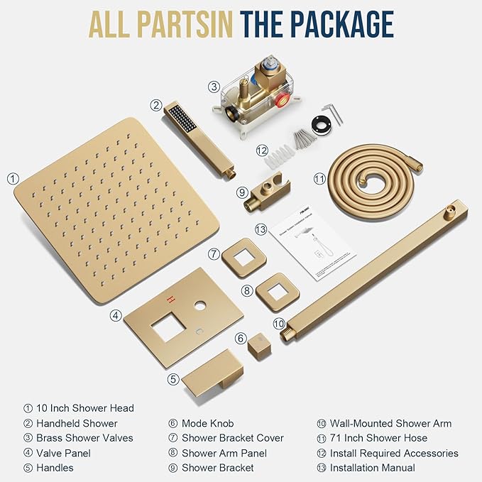 FPXRNG Gold Shower Faucet Set, Rainfall Shower System - Image 7