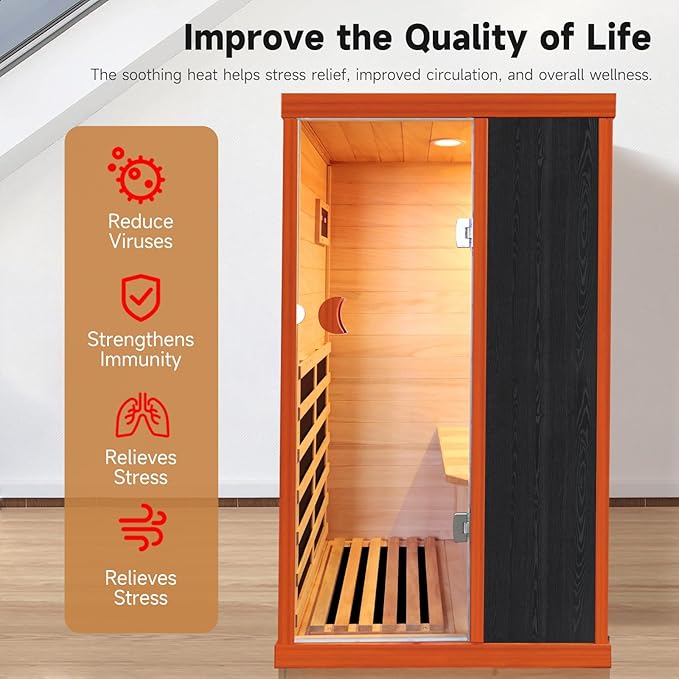 OUTEXER 1 Person Sauna Far Infrared Sauna 1200W Indoor Home Sauna Low EMF 110V - Image 5