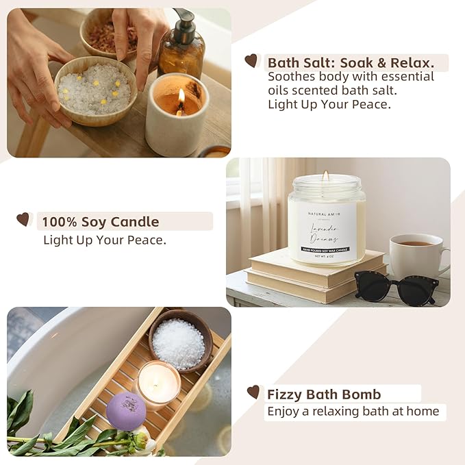 Natural Amor 5-Piece Lavender Spa Gift Set – Bath Bomb, Body Butter, Bar Soap - Image 5