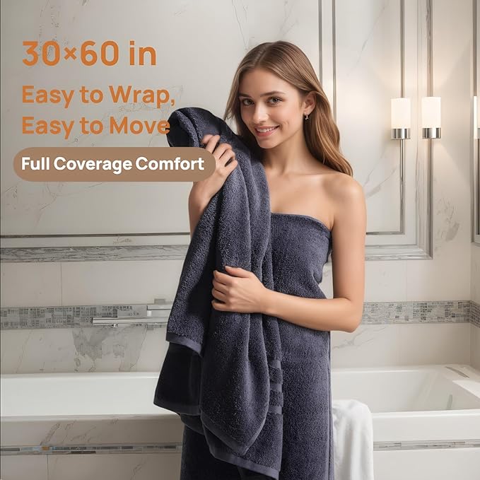 Bath Towels 4 Pack, 30 x 60 Inches, Large 100% Cotton Towels, Comfortable - Image 3