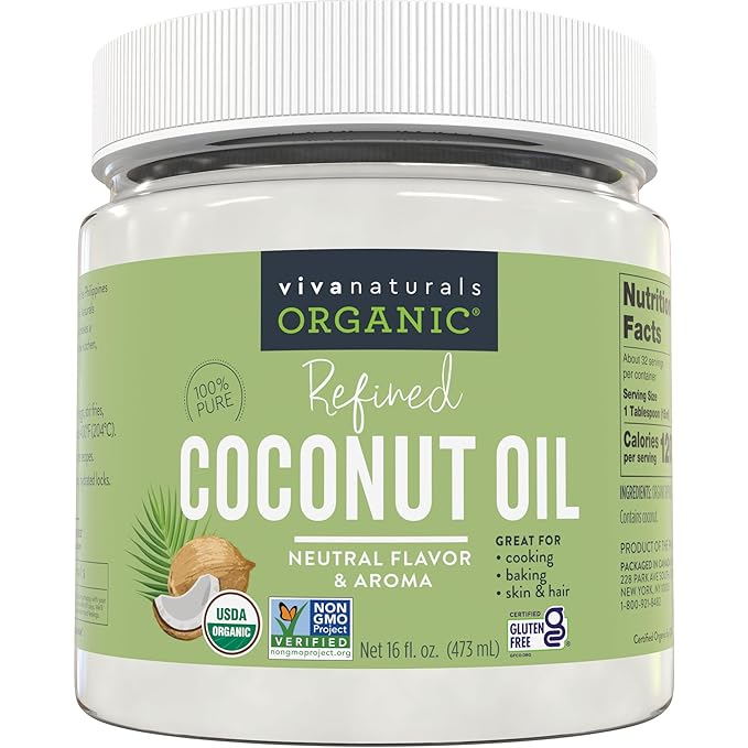 Viva Naturals Refined Coconut Oil, 16 fl oz – Expeller-Pressed, USDA Organic by VivaNaturals