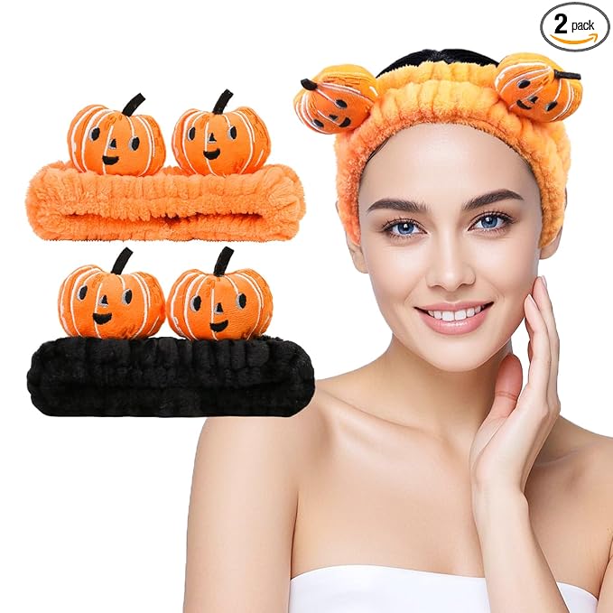Spa Headband for Washing Face, 2 Pack Cute Halloween Hair Band for Shower Yoga by FLYINGMAGE