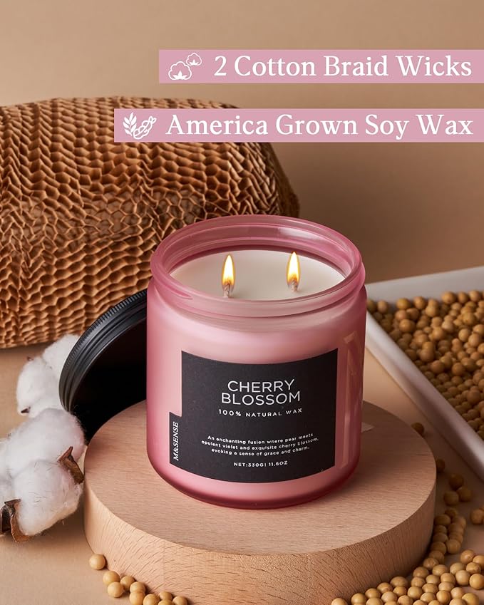 M&SENSE Cherry Blossom Home Scented Candles, 11.6oz Natural Soy Wax, Non-Toxic - Image 3