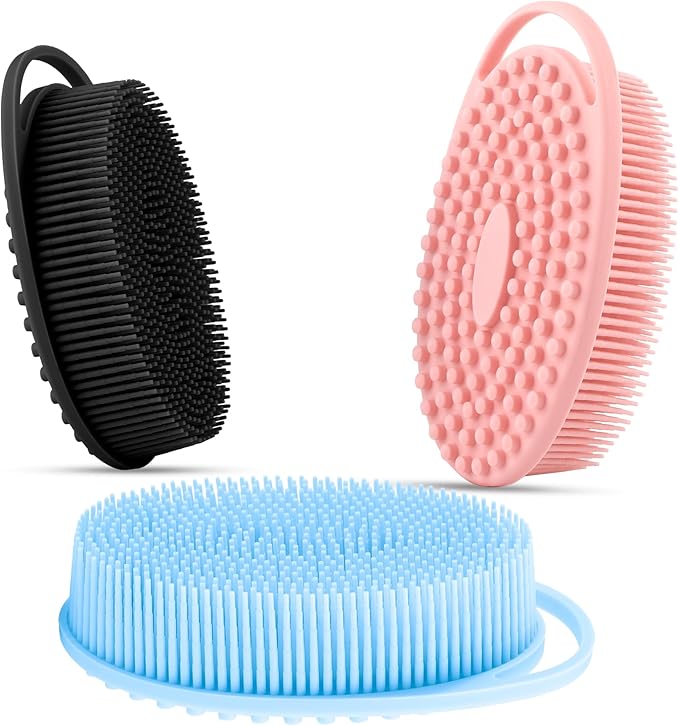 3 Pack Silicone Body Scrubber, Silicone Loofah Soft Exfoliating Body Scrubber by Slergut